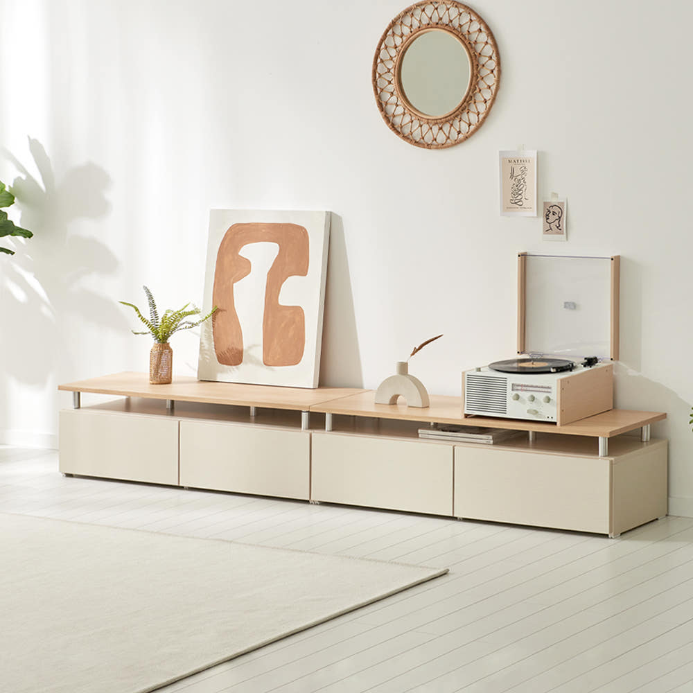 마인 거실장 낮은 티비다이 tv장 장식장 2400, 크림화이트/내추럴우드