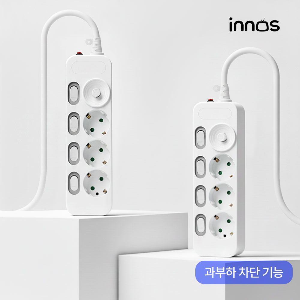 이노스 고용량 안전 멀티탭 3500W 개별스위치 멀티콘센트 4구 과부하차단, 1.5m, 1개 - 상세 이미지 2