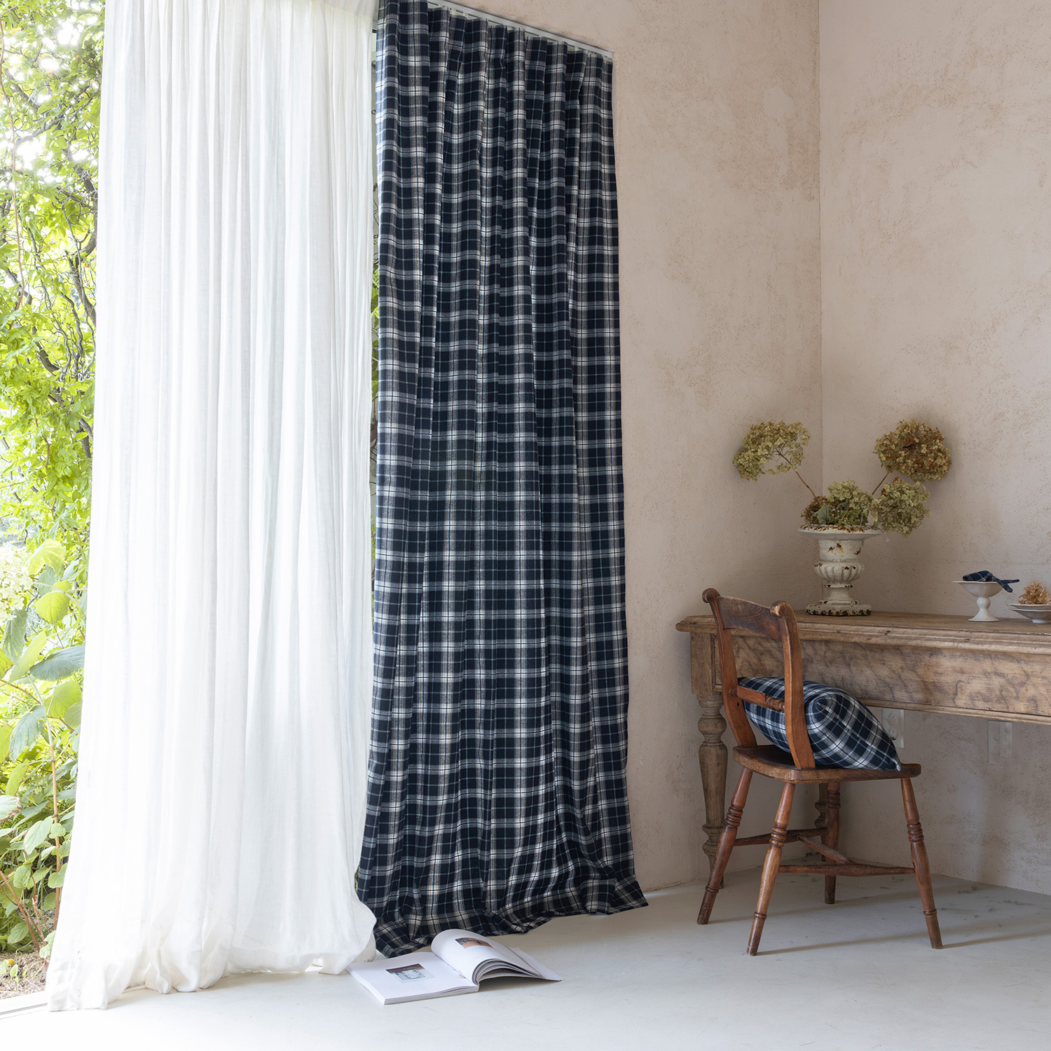 코지코튼 도톰한 겨울 방한 기모 타탄 체크커튼 웜톤3color (맞춤제작)