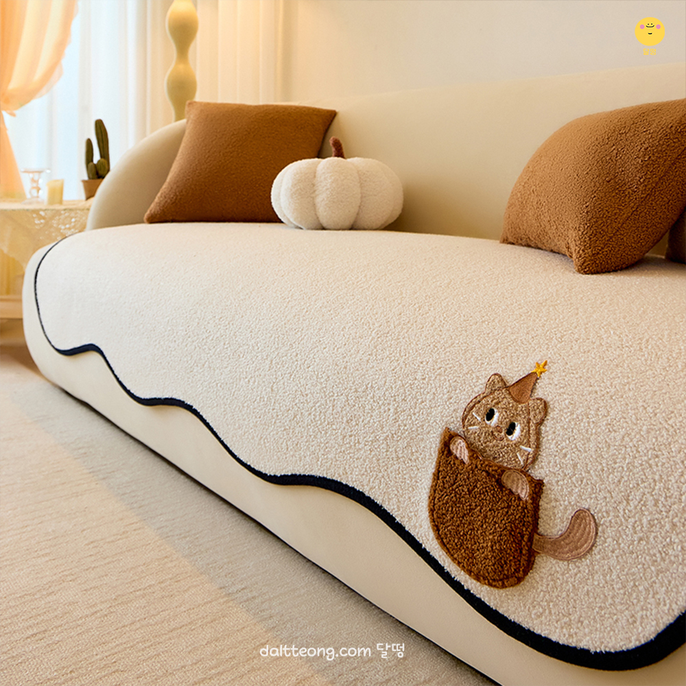 달떵 캣포켓 가을 겨울 셔닐 쇼파 패드 러그 블랙 돌 매트 토퍼 깔개 3인4인90x150