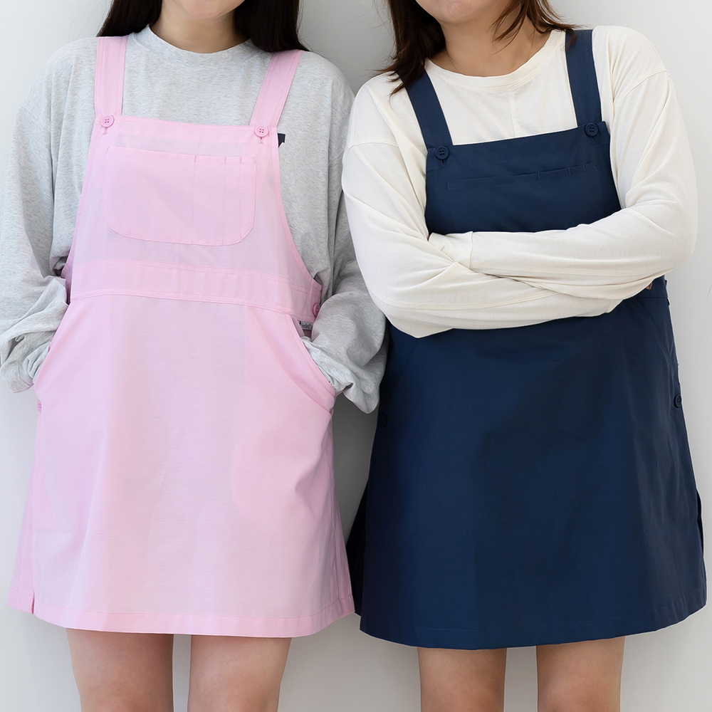 [미소쌤] 포켓데이 앞치마 원피스 멜빵 단추형 어린이집 보육교사 유치원