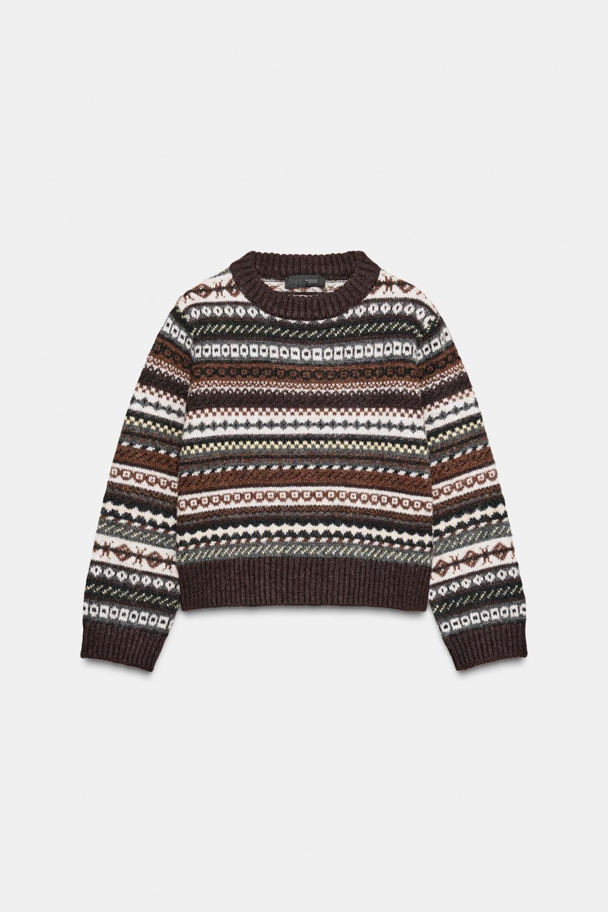 자라 페어아일 패턴 라운드넥 자카드 니트 스웨터 5755/137 MULTICOLOURED - 상품 이미지
