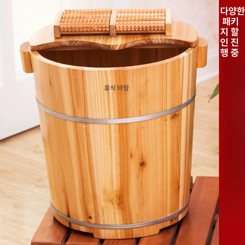 히노끼족욕통 발습식 편백나무 홈사우나 족욕통 발마사지 발찜질 족탕기 나무통 족욕기 35cm 원목 반원형 뚜껑 - 상세 이미지 2