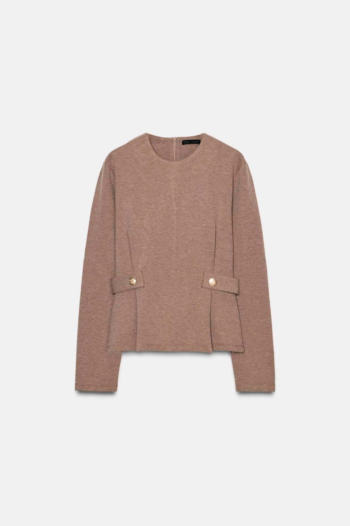 자라 트윌 라운드넥 버튼 탑 3644/197 LIGHT BROWN - 메인 이미지