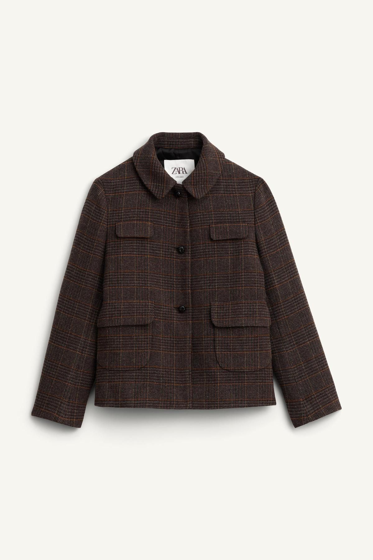 자라 한정판 체크 울 테일러드 재킷 7003/764 BROWN - 상품 이미지