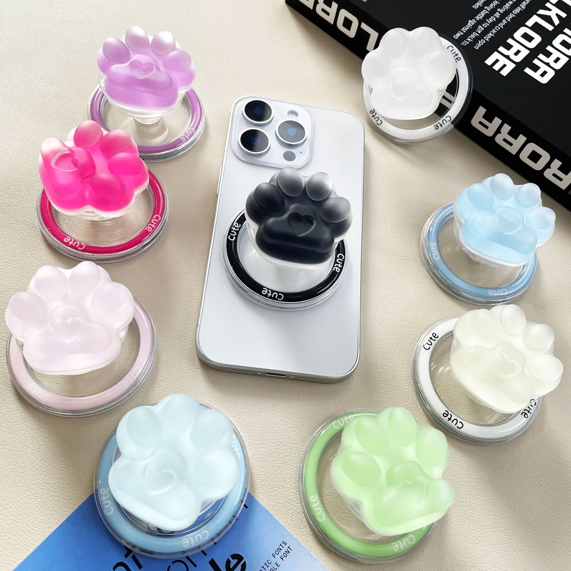 고양이 발바닥 레진 맥세이프 그립 톡 투명 입체 냥발 마그네틱 자석 탈부착 - 상품 이미지