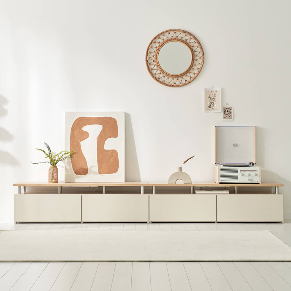 마인 거실장 낮은 티비다이 tv장 장식장 2400, 크림화이트/내추럴우드