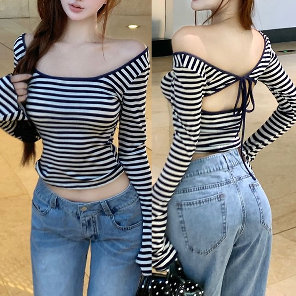 룰루빈 스트라이프 티셔츠 슬림핏 긴팔 AH1116 - 상세 이미지 2
