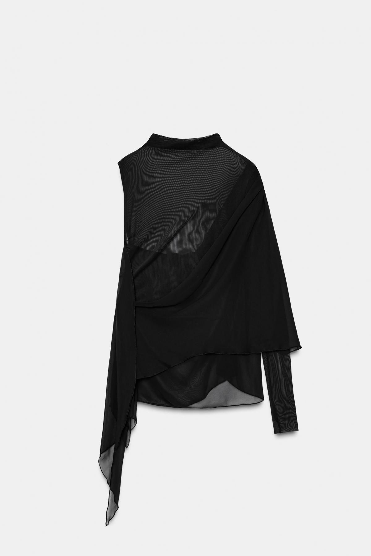 자라 테크니컬 레이어드 튤 하이넥 긴팔 탑 6050/815 BLACK - 상세 이미지 2