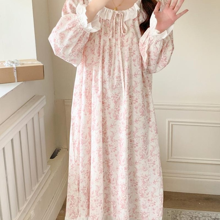 순면 뜨왈 가을 긴팔 원피스 잠옷 빅사이즈 신혼부부 집들이 선물 수유 임산부 - 상세 이미지 2