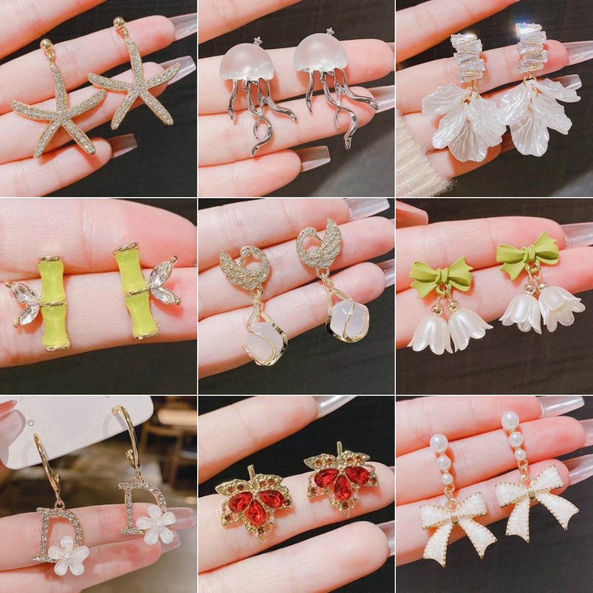 귀걸이 메탈 악세사리 귀거리 여성 피어싱 심플 데일리룩 패션 큐빅귀걸이 블루크리스탈플라워악세사리 - 상세 이미지 3