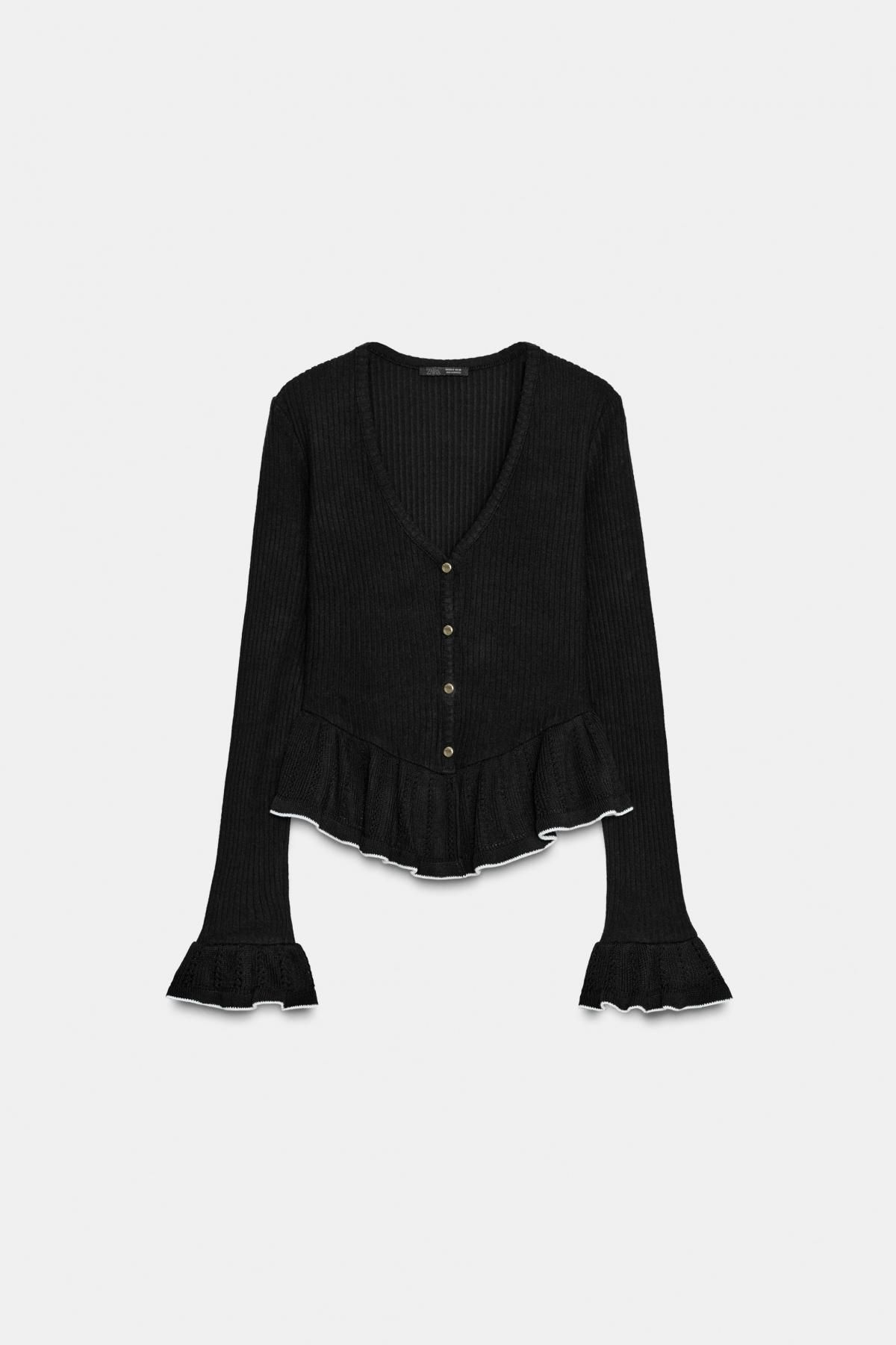 자라 프릴 브이넥 소프트 가디건 4770/401 BLACK - 메인 이미지