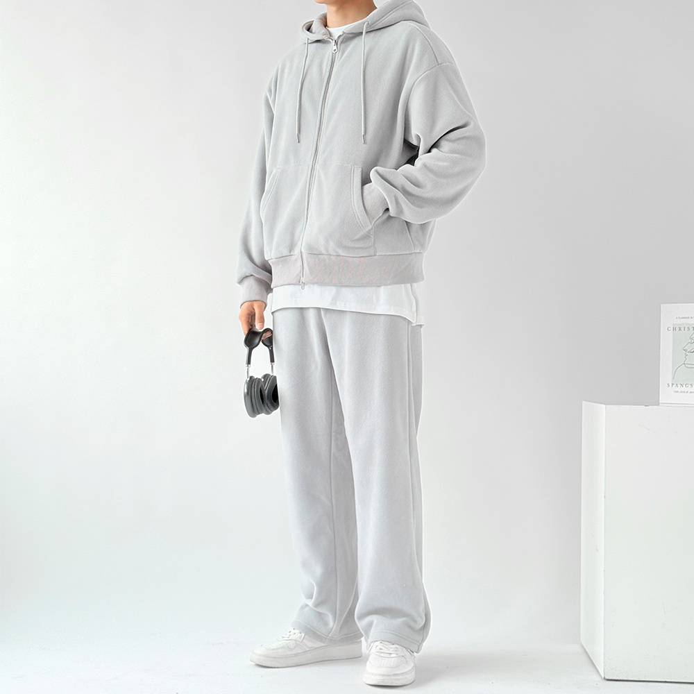 겨울 기모후드집업 상하세트 트레이닝복 남녀공용 데일리 홈웨어 택1 후드집업+트레이닝바지 SET, 그레이, 1 - 상세 이미지 4
