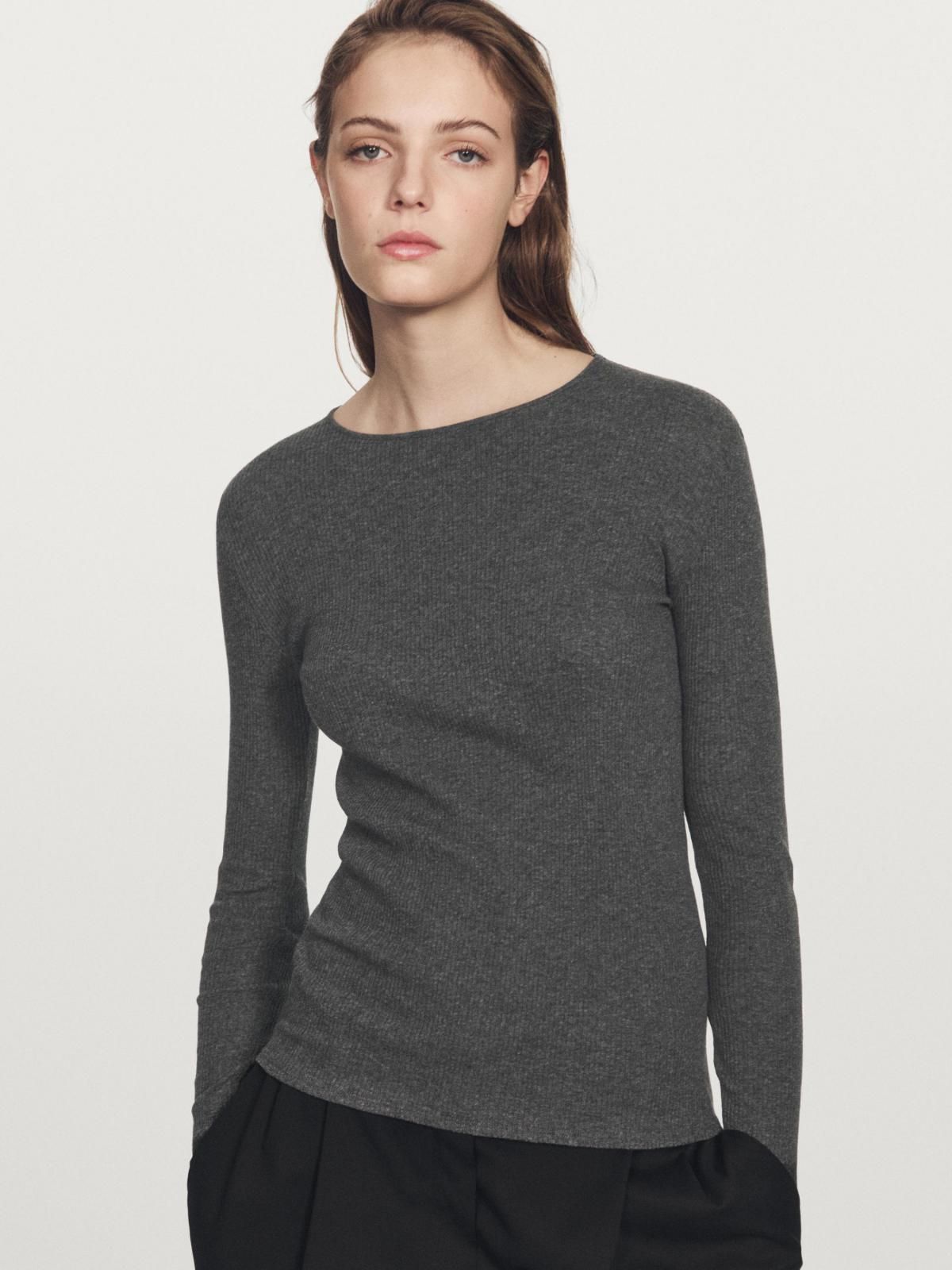 마시모두띠 베이직 리브드 긴팔 티셔츠 코튼블렌드 라운드넥 6845/102 GREY MARL - 상세 이미지 5