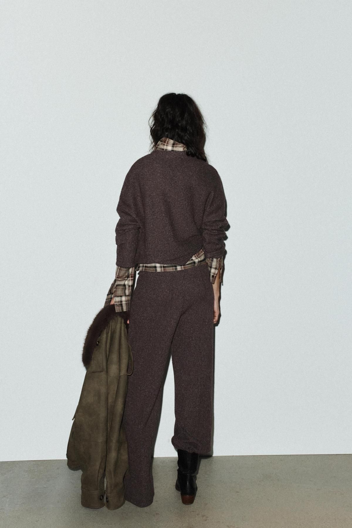 자라 소프트 와이드 웨이스트 밴딩 팬츠 6050/825 BROWN MARL - 상세 이미지 5