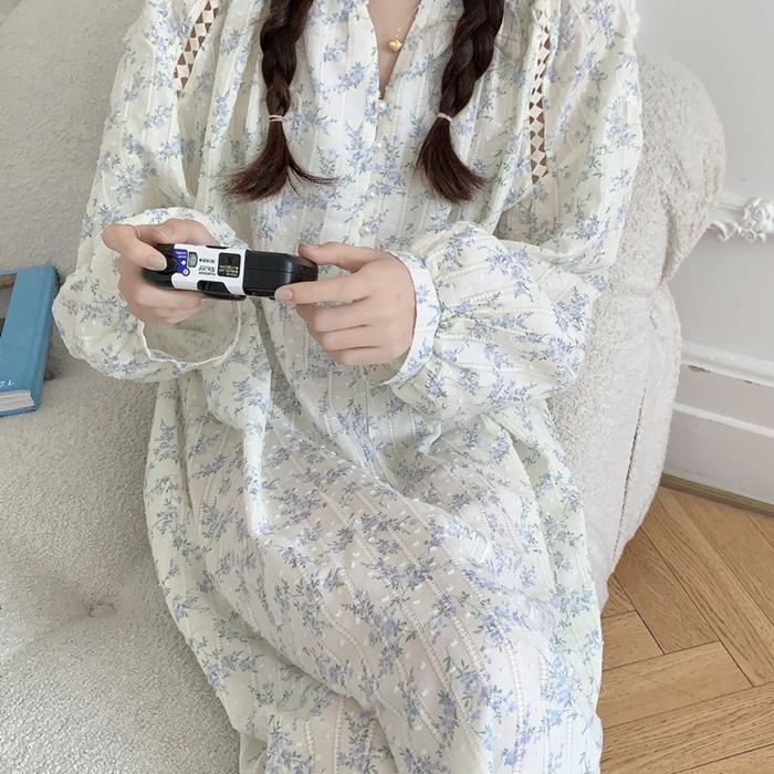 순면 뜨왈 가을 긴팔 원피스 잠옷 빅사이즈 신혼부부 집들이 선물 수유 임산부 이미지 8