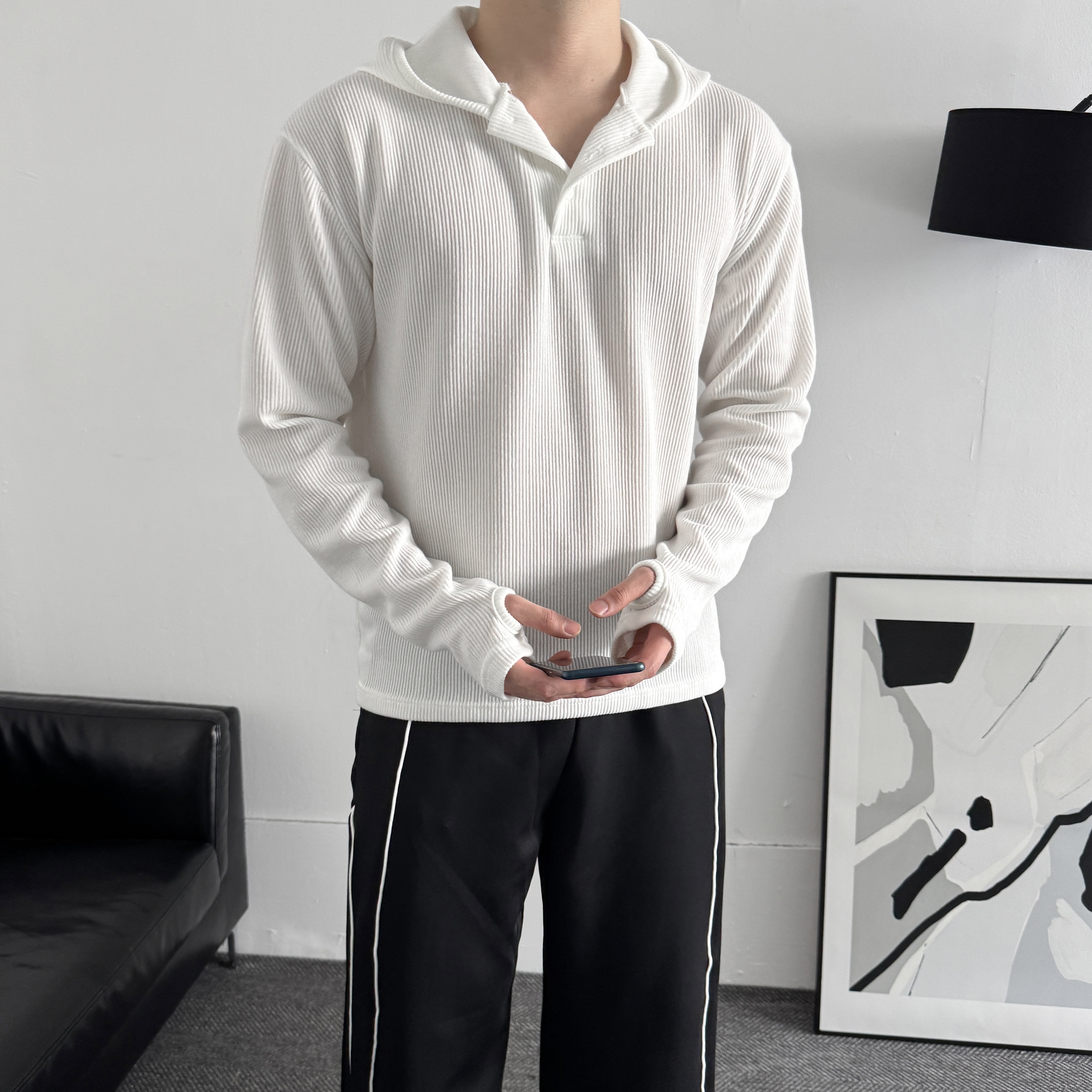 남자워머골지후드티 남성후드 남자골지티셔츠 - 상세 이미지 2