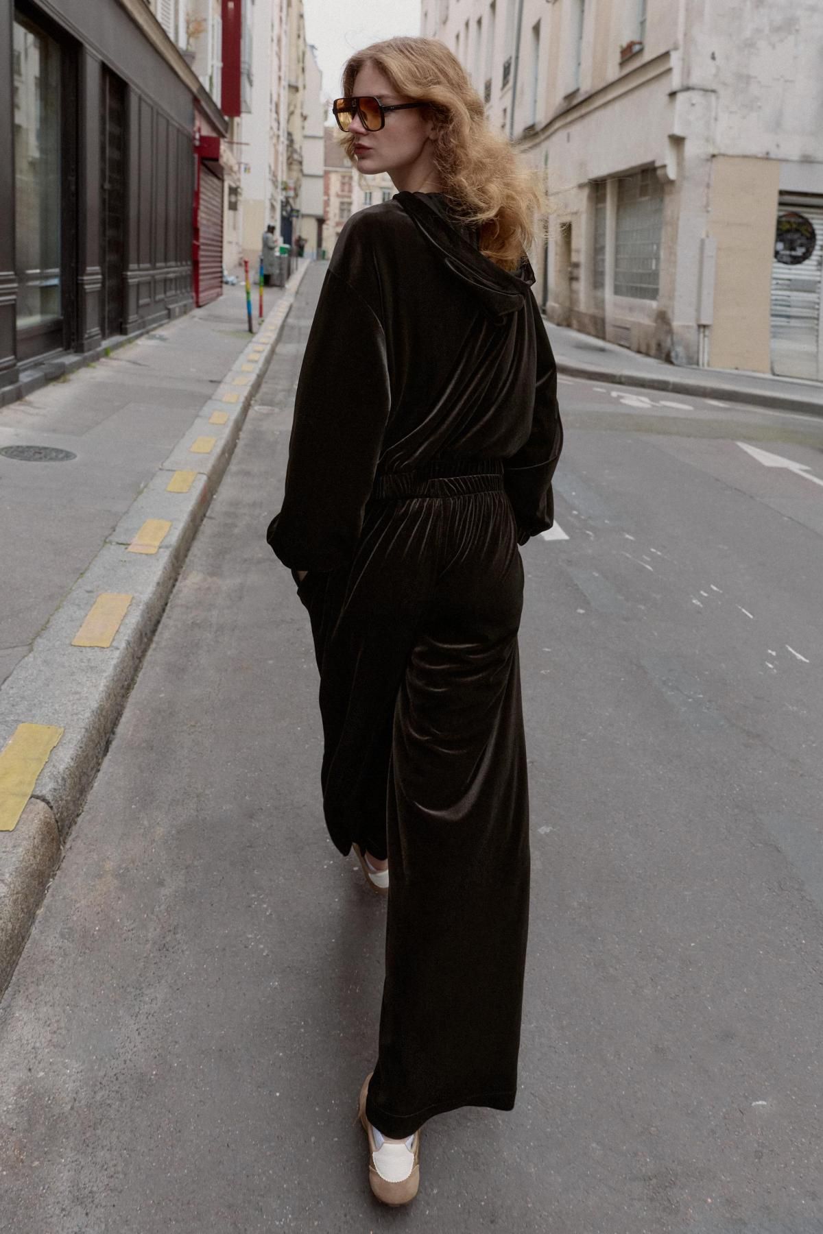 자라 벨벳 하이웨이스트 와이드 팬츠 4745/224 DARK BROWN - 상세 이미지 4