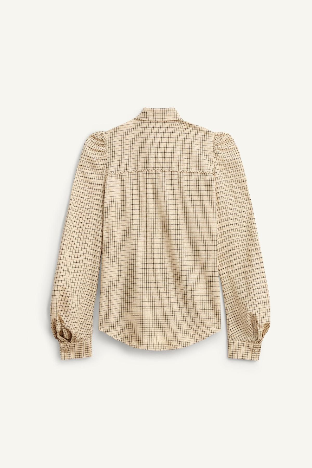 자라 한정판 체크 리본 타이 코튼 셔츠 3085/300 LIGHT BEIGE 이미지 7