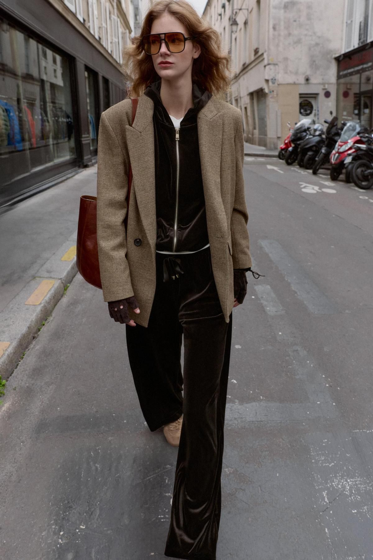 자라 벨벳 하이웨이스트 와이드 팬츠 4745/224 DARK BROWN - 상세 이미지 2