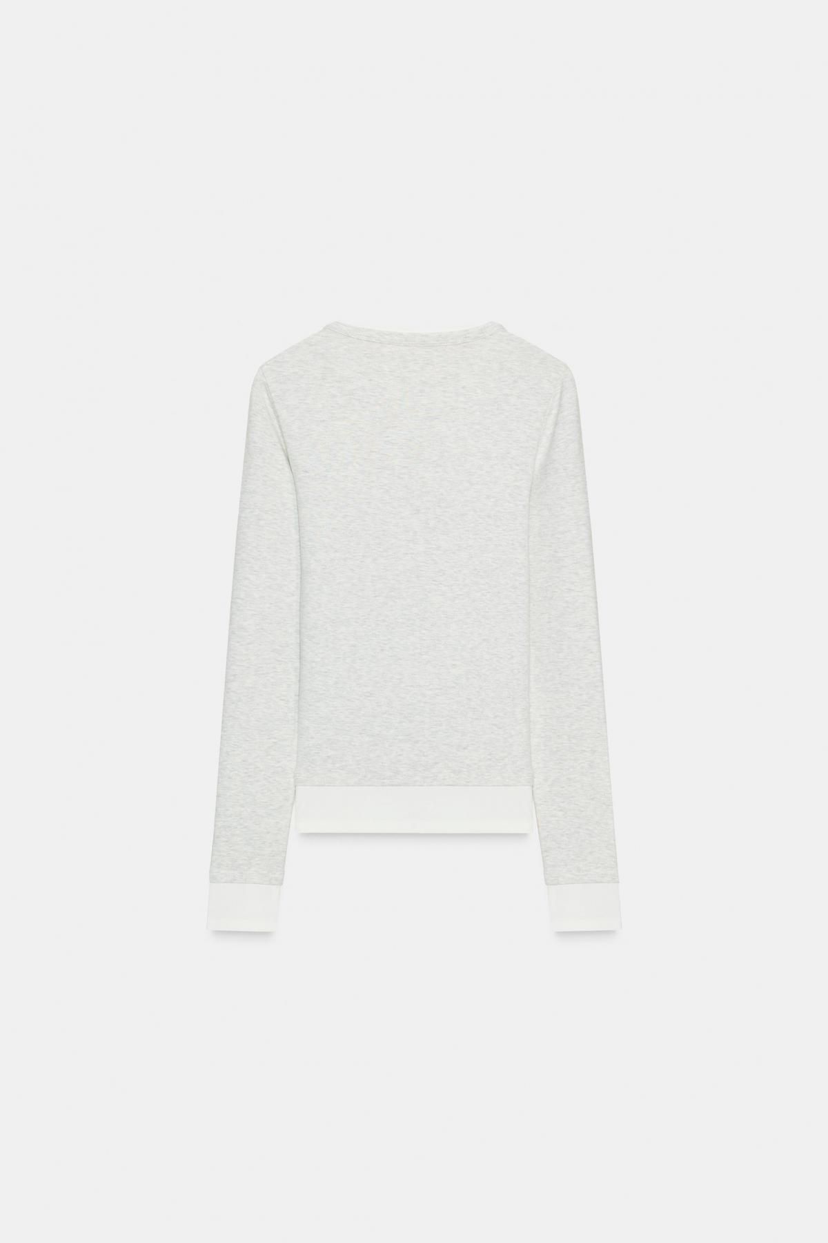자라 슬림핏 더블 배색 라운드넥 긴팔 티셔츠 3641/628 GREY MARL - 상세 이미지 5
