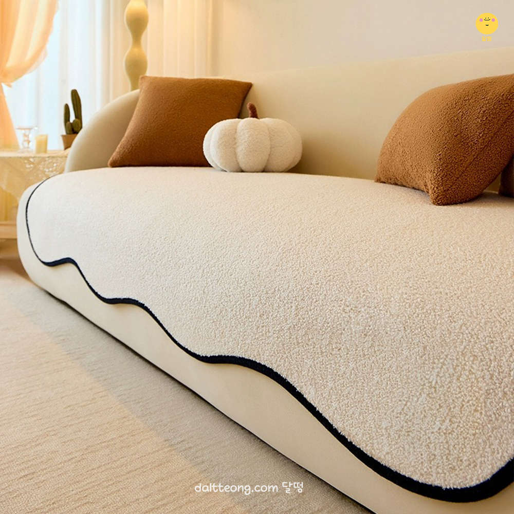 달떵 웨이브 가을 겨울 셔닐 쇼파 패드 러그 크림 돌 매트 토퍼 깔개 3인4인90x150