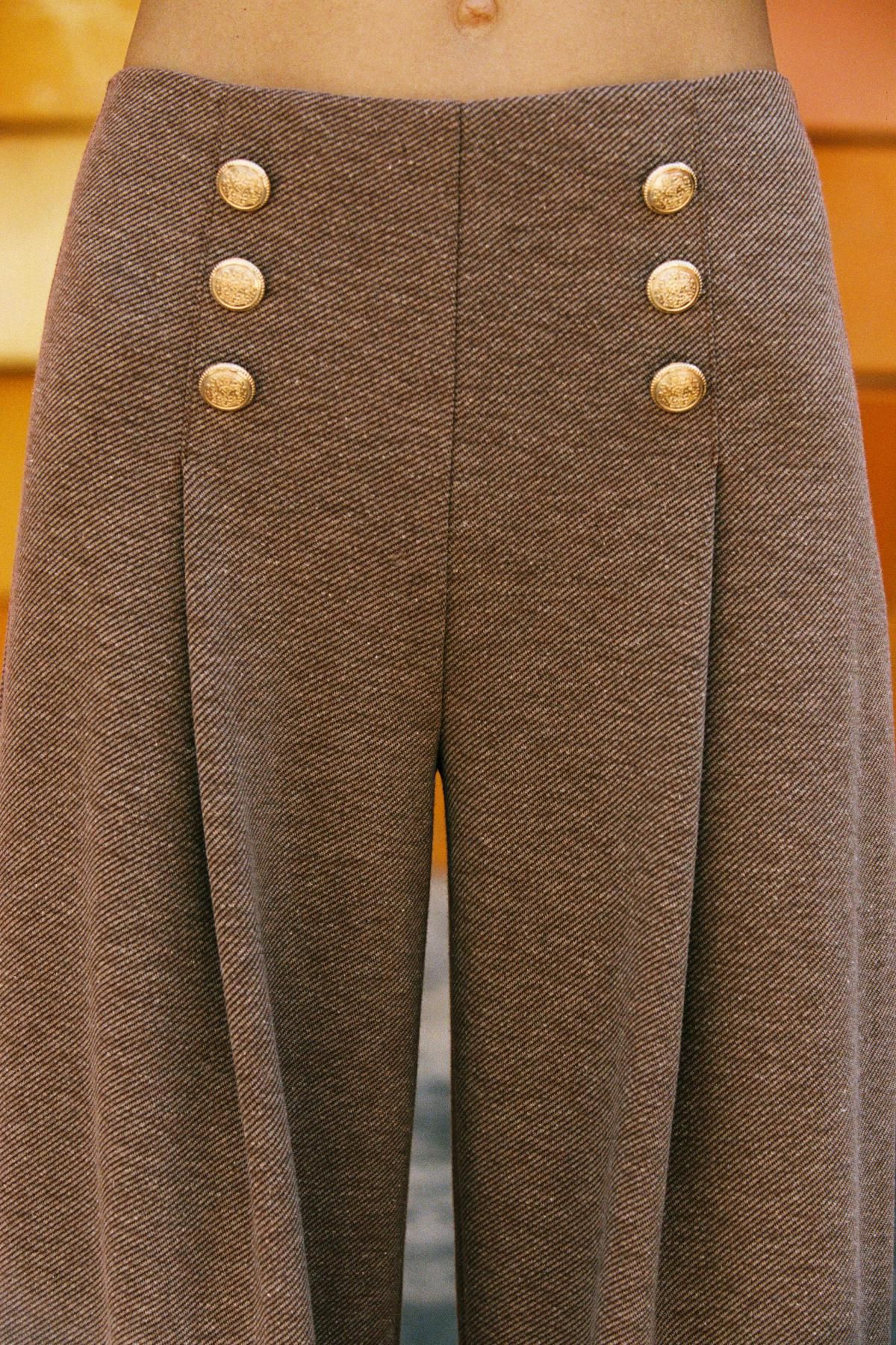 자라 하이웨이스트 트윌 와이드 버튼 슬랙스 팬츠 3644/198 LIGHT BROWN - 상세 이미지 3