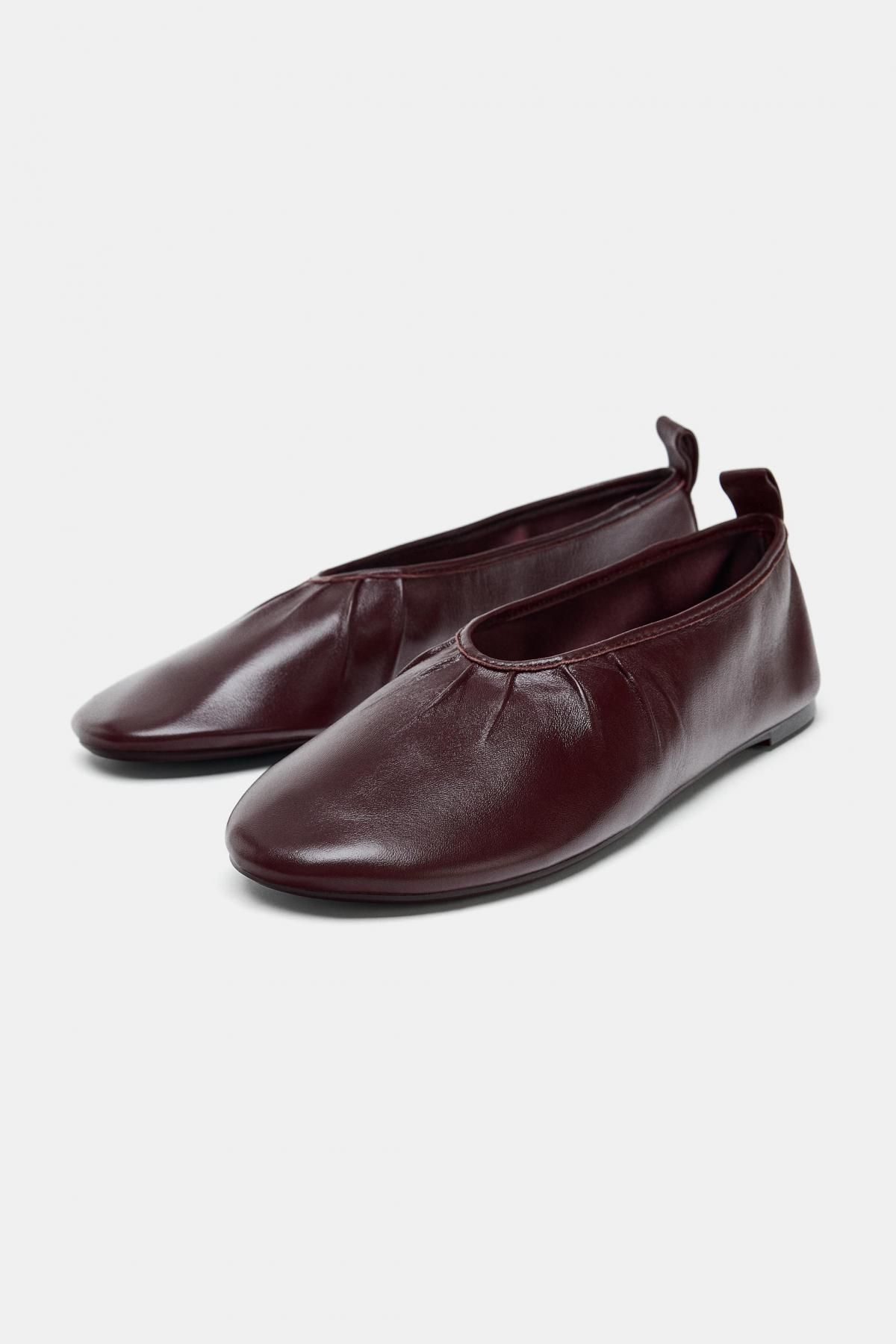 자라 소프트 버건디 레더 발레리나 플랫 슈즈 3593/610 BURGUNDY RED - 상세 이미지 5