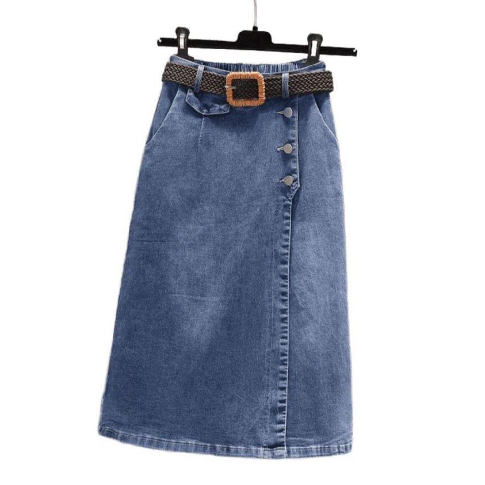 데님 스커트 바지 여성 청치마 데일리 캐주얼룩 긴치마 데님 M (50kg) - 상품 이미지