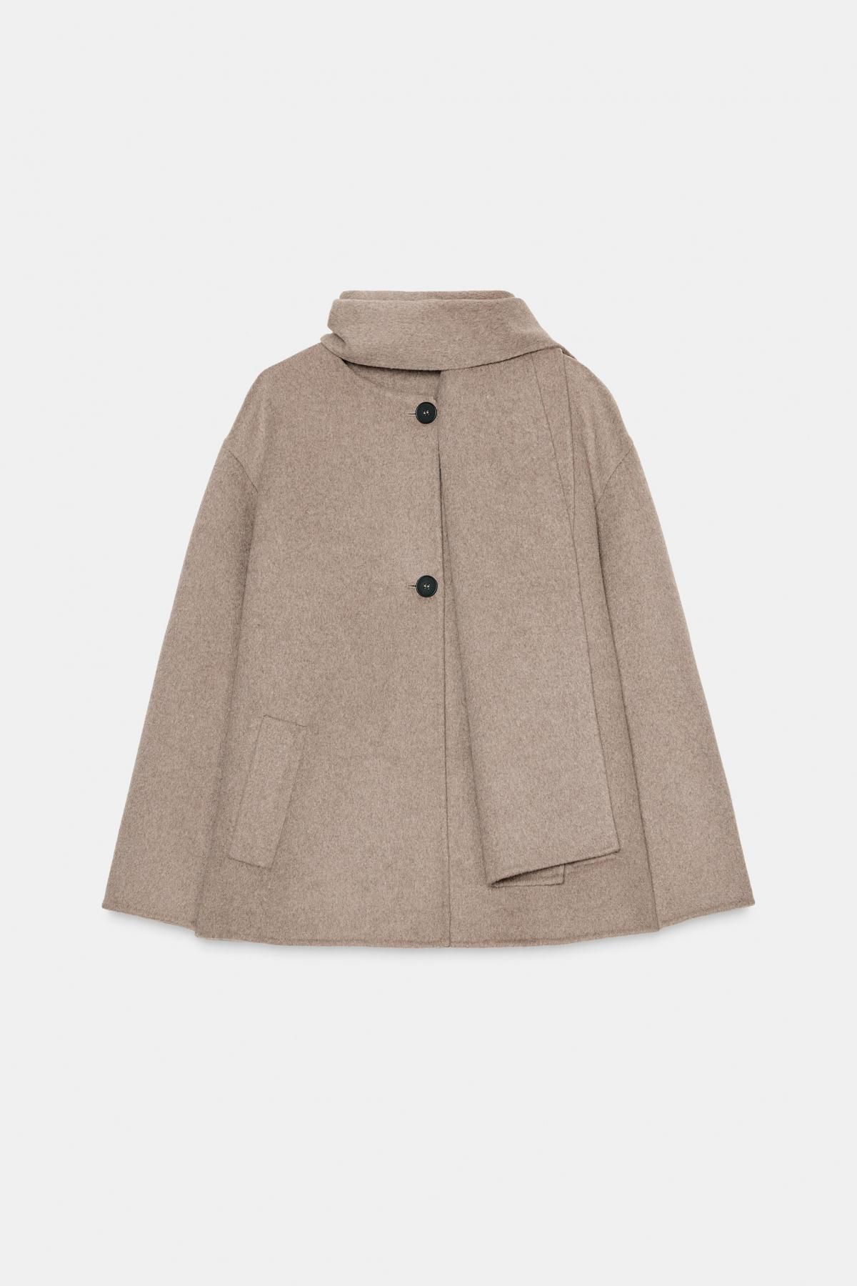 자라 울 베이지 탈착식 스카프 숏 코트 6318/275 MINK - 메인 이미지