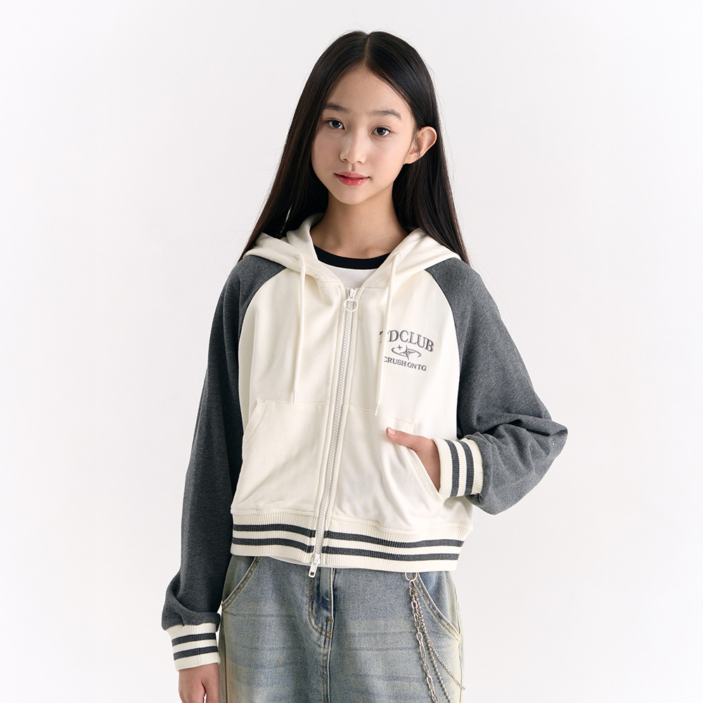 더데이걸 배색 레글런 크롭 후드 집업 TGJM25W1E - 상품 이미지