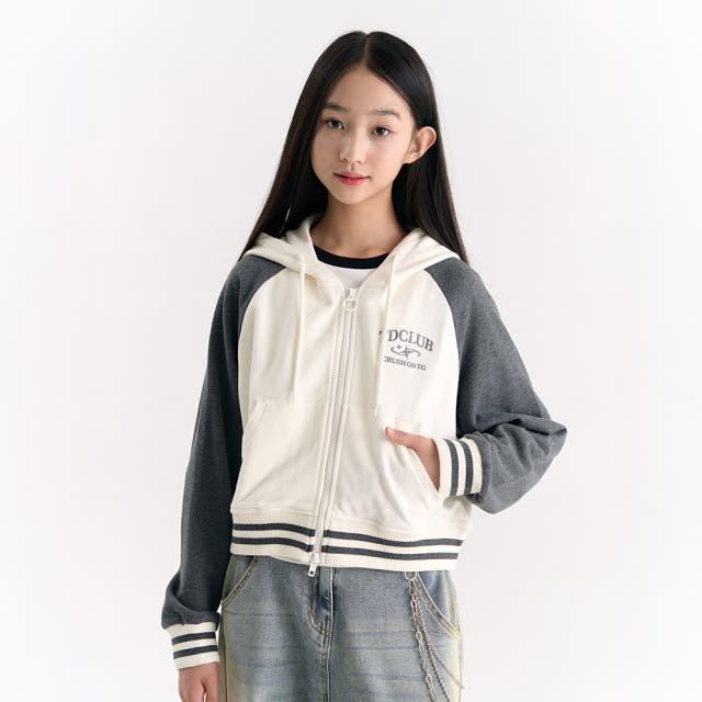 더데이걸 배색 레글런 크롭 후드 집업 TGJM25W1E