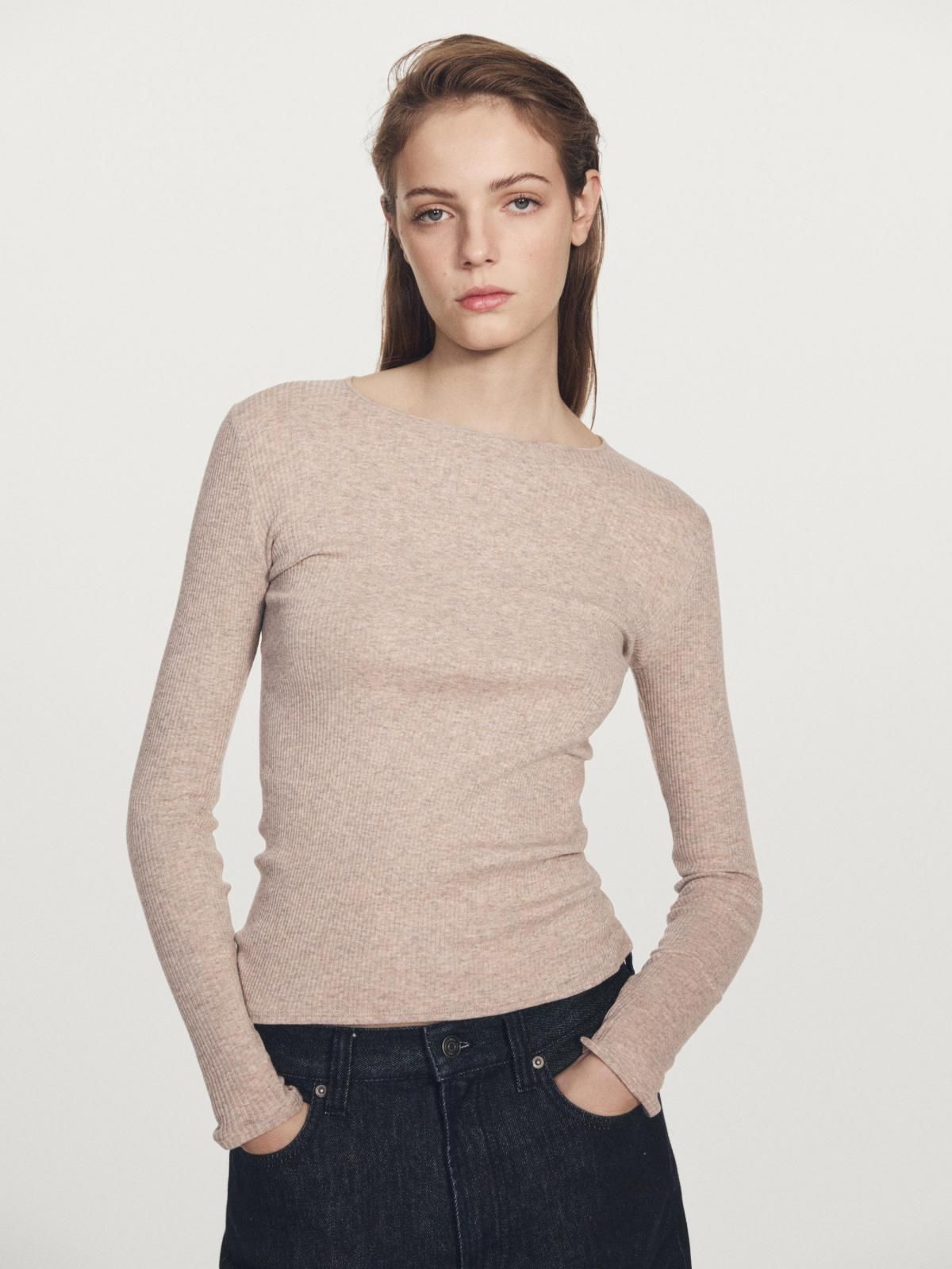 마시모두띠 베이직 골지 라운드넥 긴팔 티셔츠 6845/102 BEIGE MARL - 상세 이미지 5