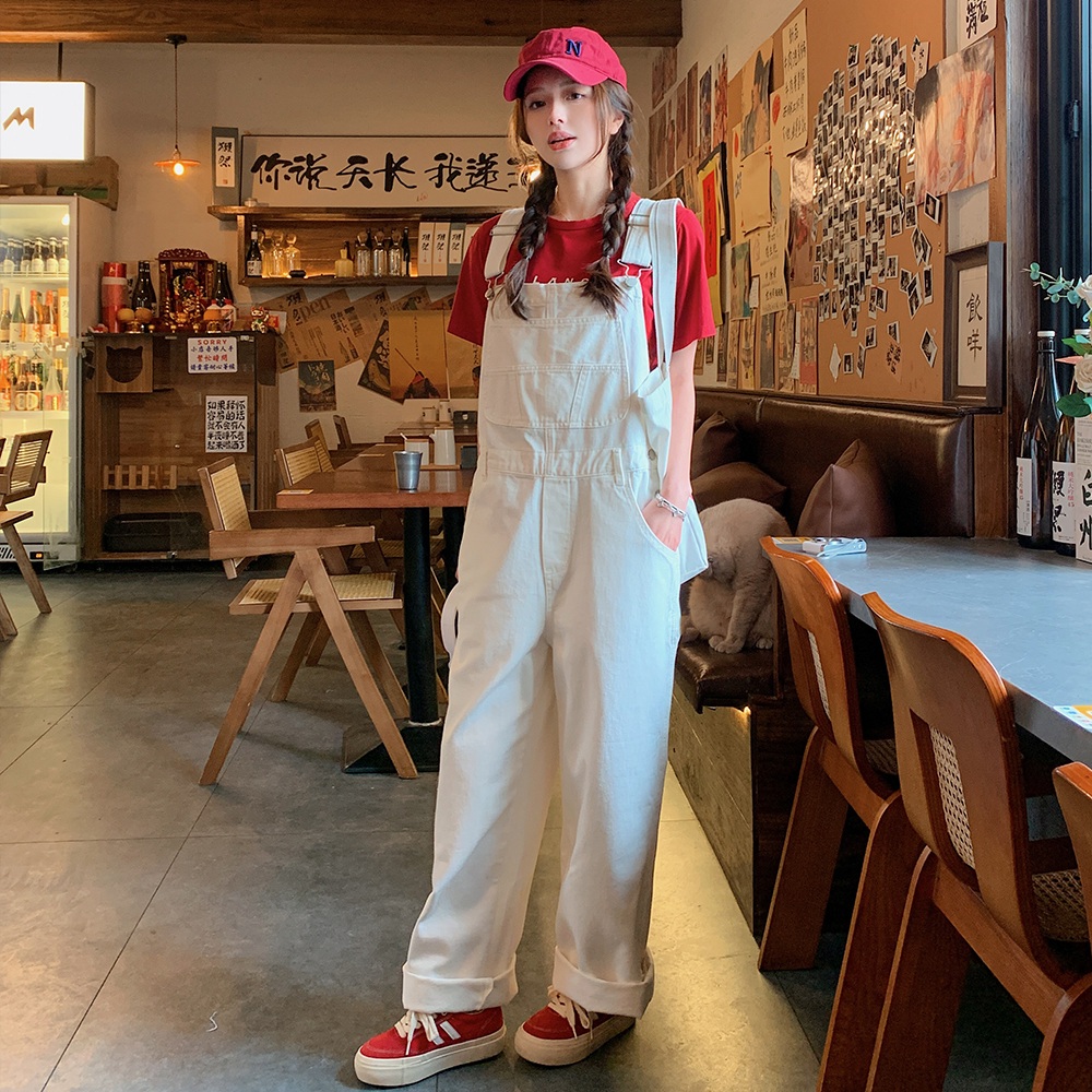 오버핏 오버를 화이트와이드데님팬츠 멜빵 작업복 연예인 예능 패션 코디 데일리 사계절 - 상세 이미지 5
