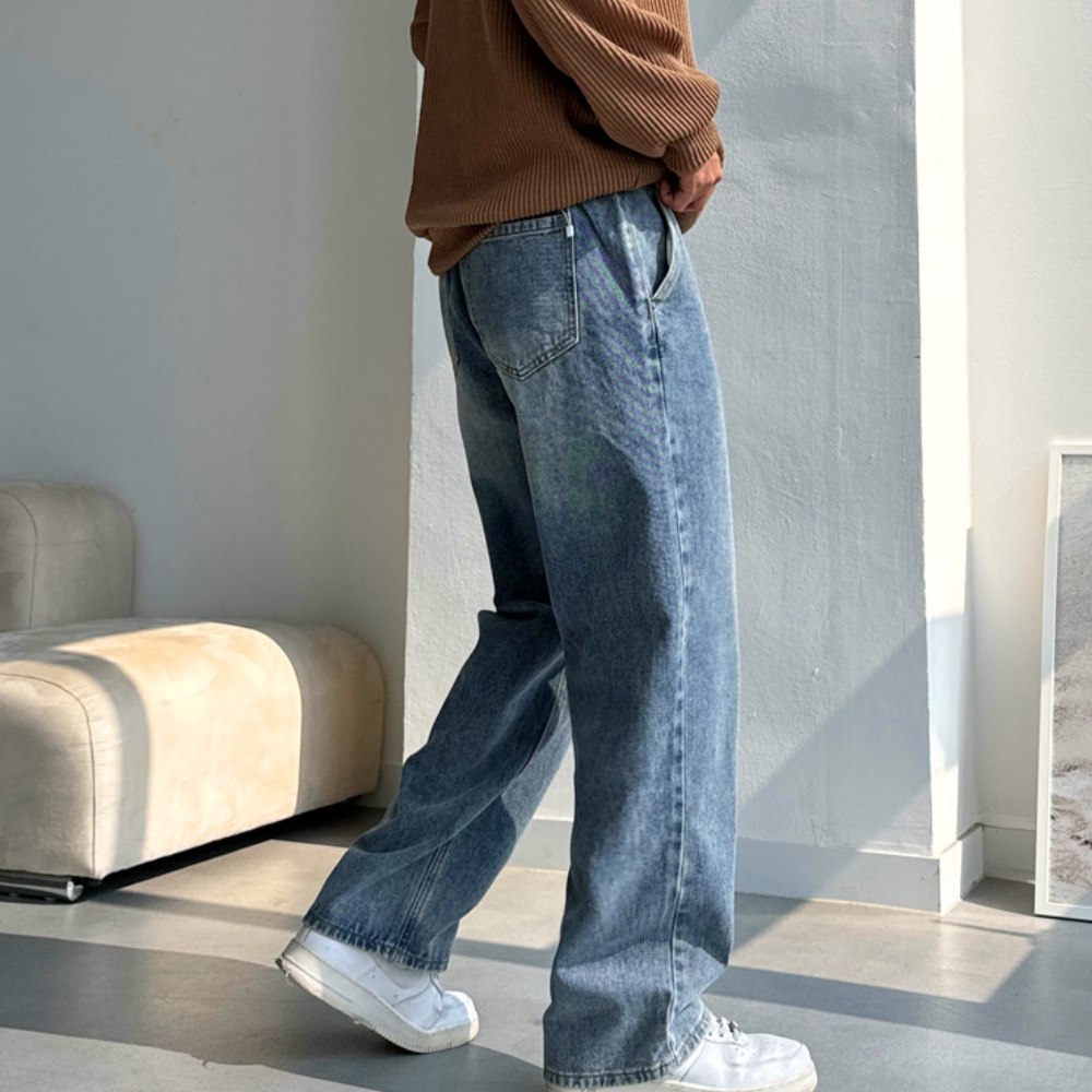 남자 틀랜 3단기장 사계절&융기모 샌드워싱 세미와이드 뒷밴딩 데님