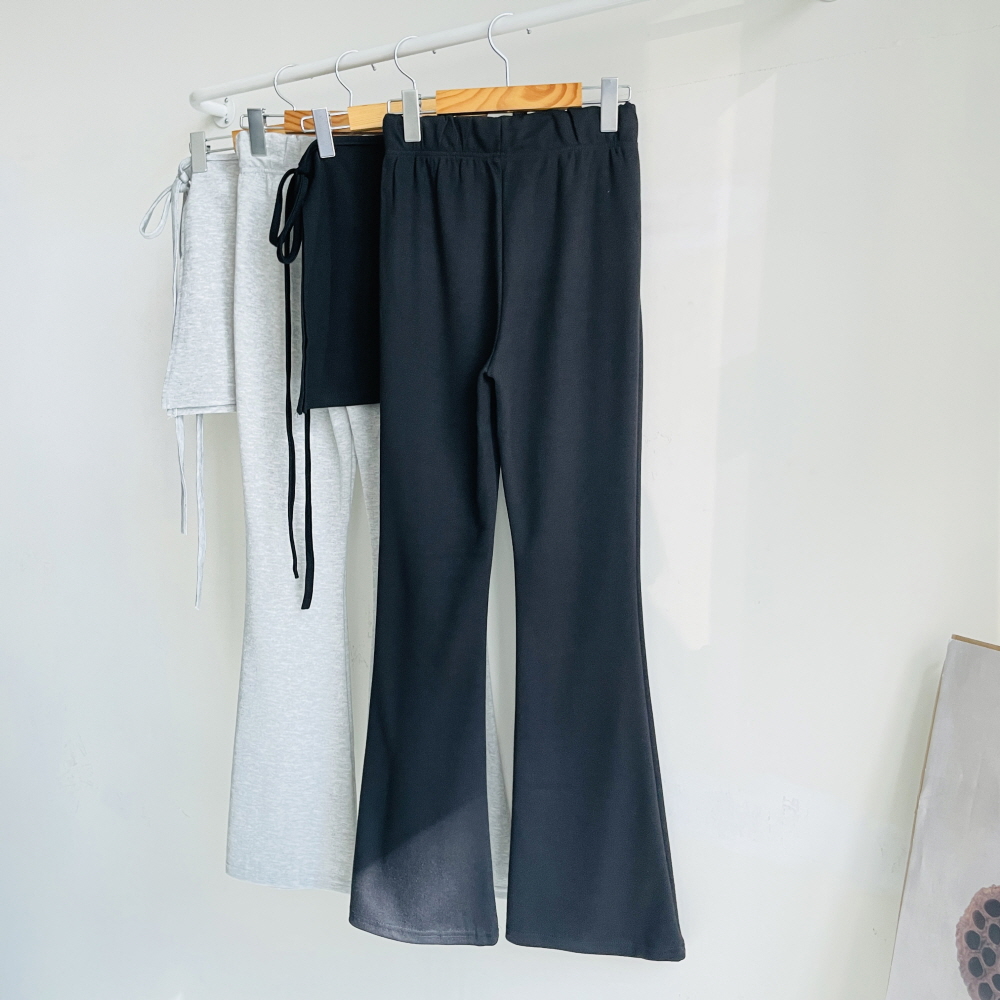 나팔바지 여성 고무줄바지 부츠컷 밴딩 팬츠 레이어드스커트 세트 - 상세 이미지 2