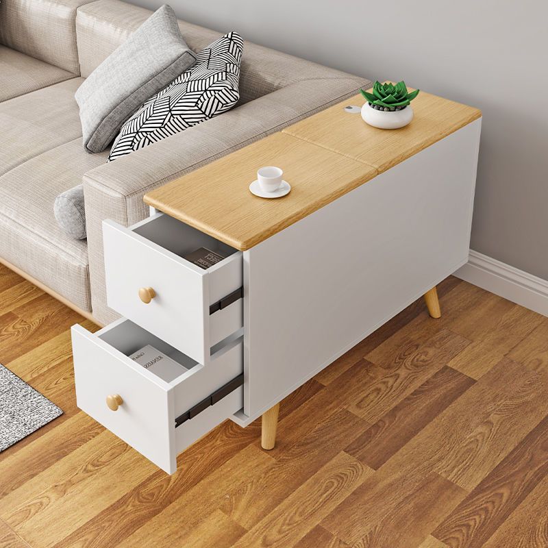 소파옆 보조테이블 거실 티테이블 서랍장 화이트+원목색 59x80x20cm