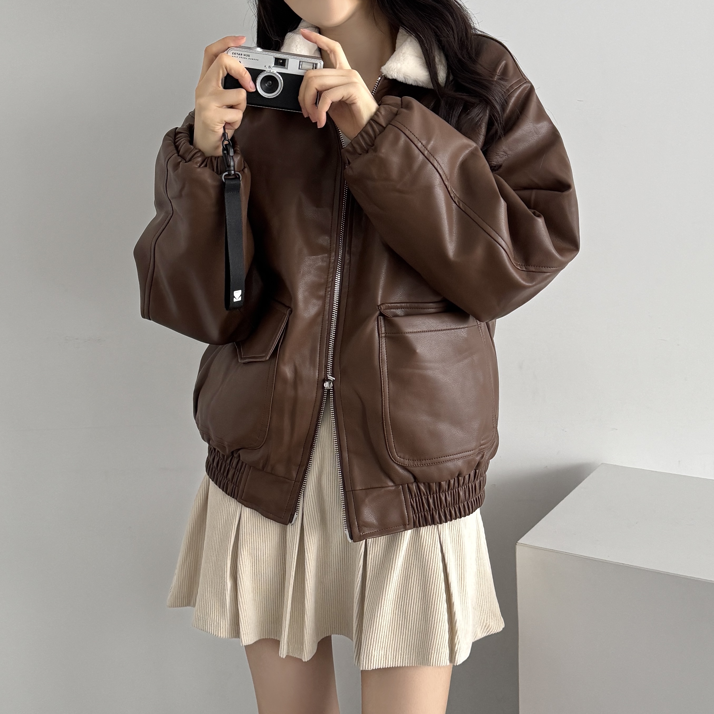 겨울 점퍼 빈티지 바이커 레더 재킷 무스탕 이미지 7