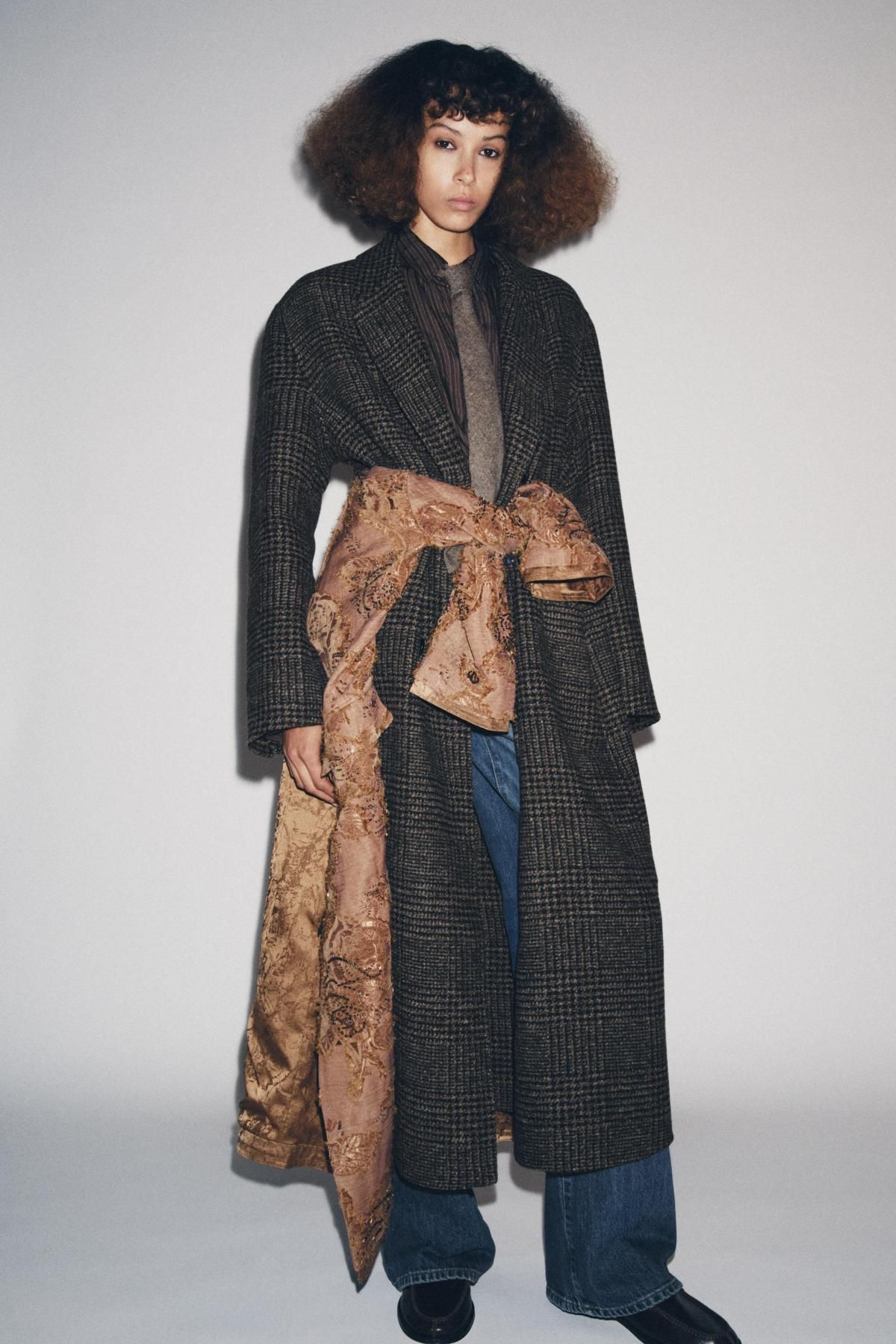 자라 테크니컬 체크 울블렌드 더블 코트 8491/264 DARK BROWN - 상세 이미지 2
