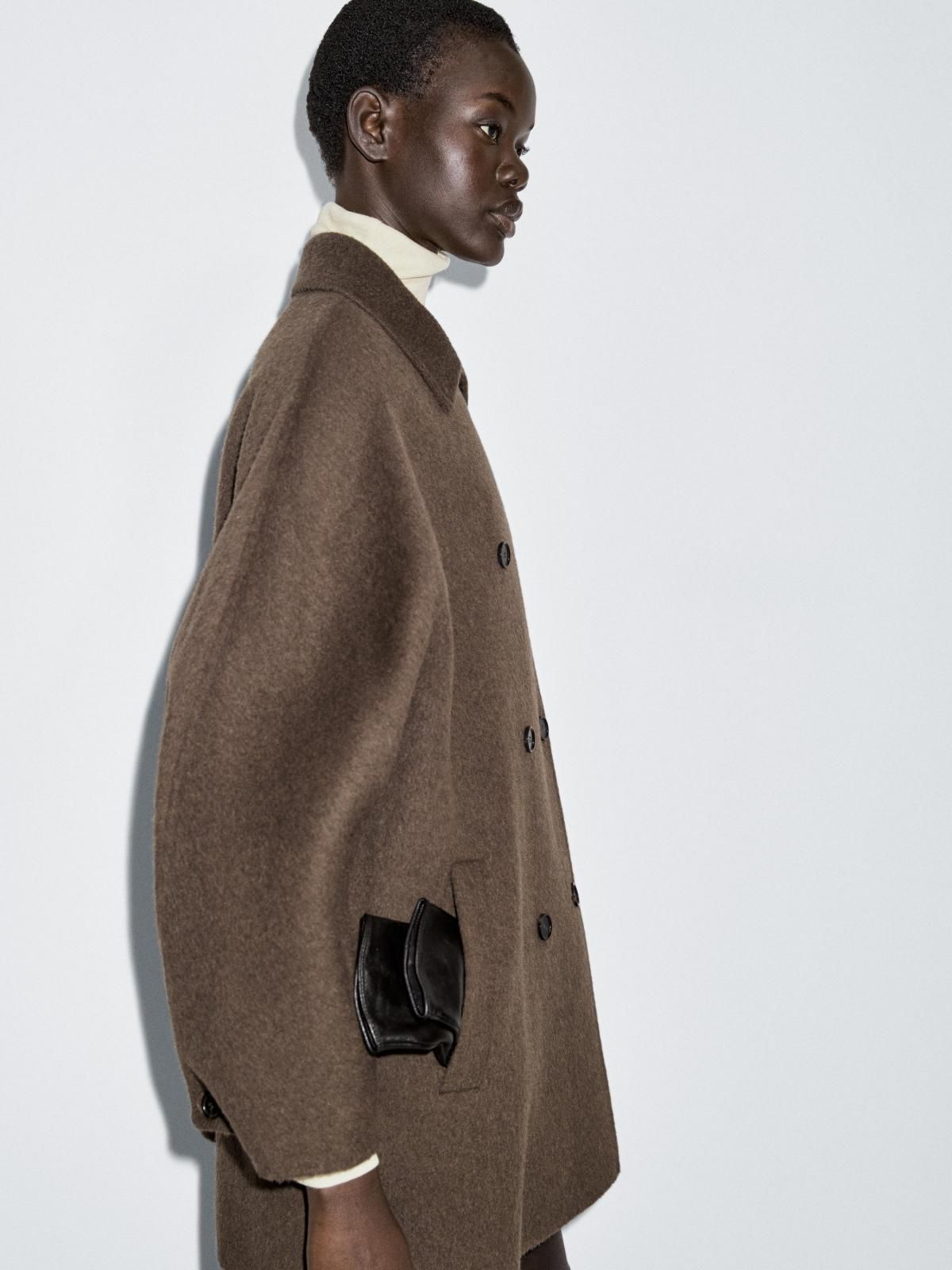 마시모두띠 클래식 울블렌드 더블브레스트 크롭 코트 6434/984 BROWN - 상세 이미지 4