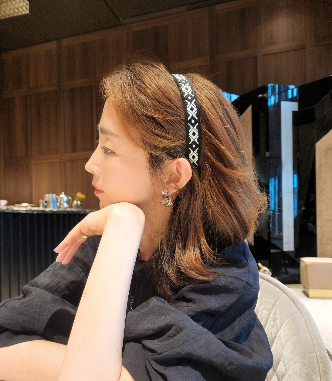 루시스 슬림 블랙 앤 화이트 다이아몬드 머리띠 헤어밴드 - 상세 이미지 2