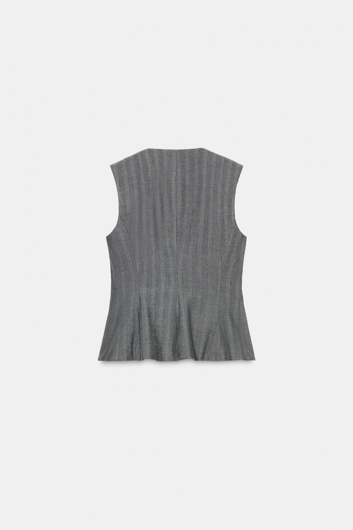자라 헤링본 플레어 라운드넥 테일러드 베스트 8372/559 GREY - 상세 이미지 2