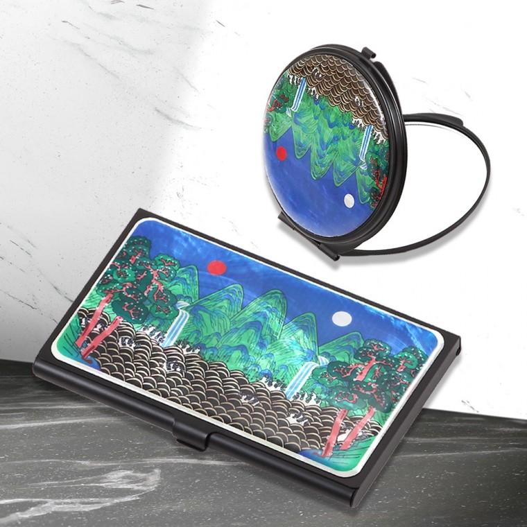 일월오봉도자개경량명함케이스 손거울 세트 미니원형손거울 카드명함지갑 해외바이어전통선물