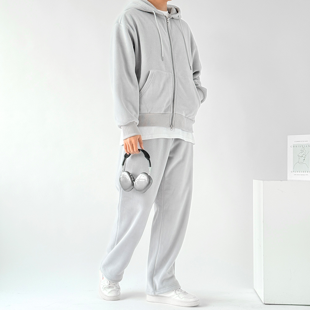 겨울 기모후드집업 상하세트 트레이닝복 남녀공용 데일리 홈웨어 택1 후드집업+트레이닝바지 SET, 그레이, 1 - 상세 이미지 5