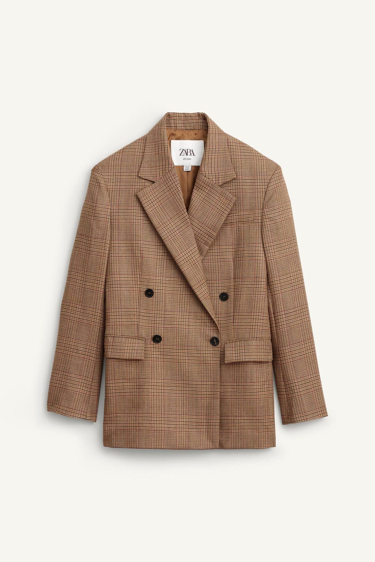 자라 한정판 체크 더블브레스트 울 블레이저 8368/735 BROWN - 상품 이미지