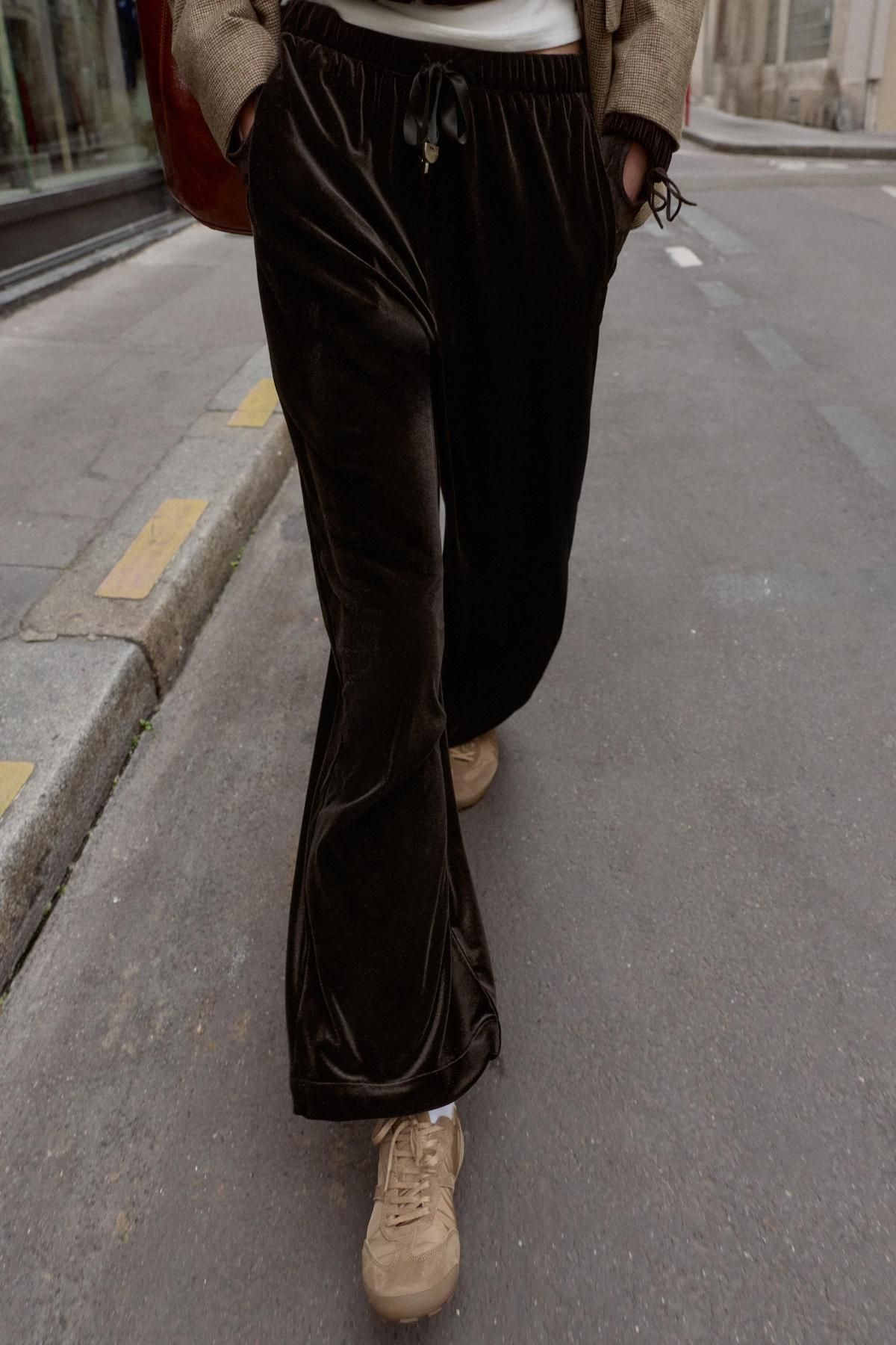 자라 벨벳 하이웨이스트 와이드 팬츠 4745/224 DARK BROWN - 상세 이미지 3