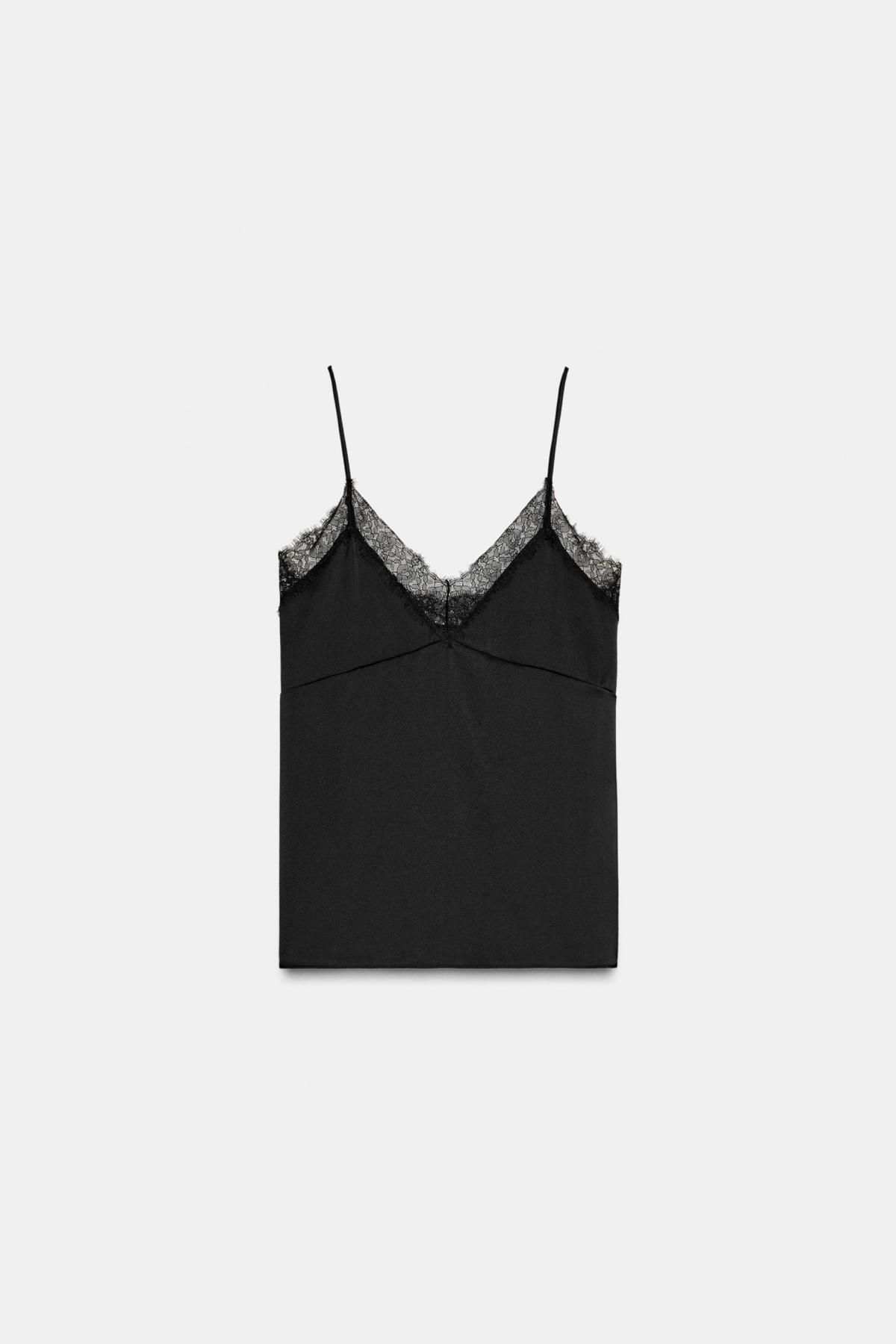 자라 시크 블랙 새틴 레이스 슬리브리스 탑 8501/331 BLACK - 메인 이미지