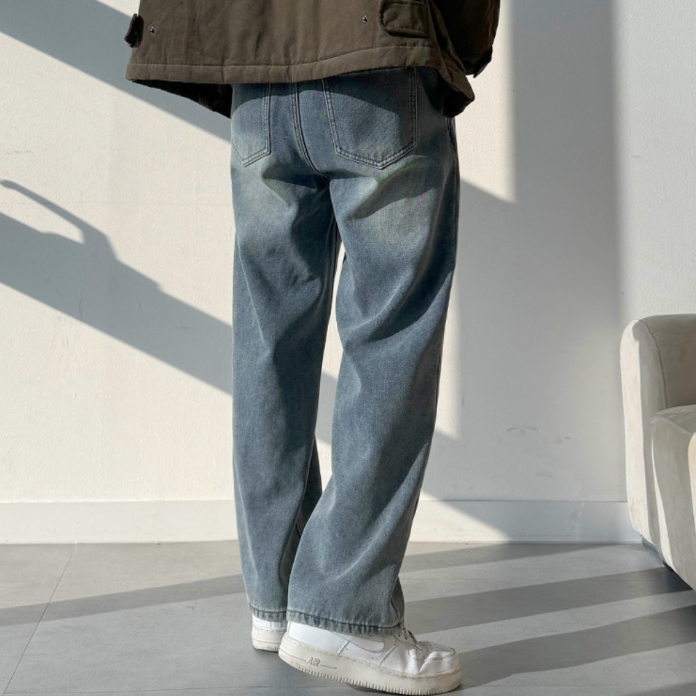 남자 틀랜 3단기장 사계절&융기모 샌드워싱 세미와이드 뒷밴딩 데님