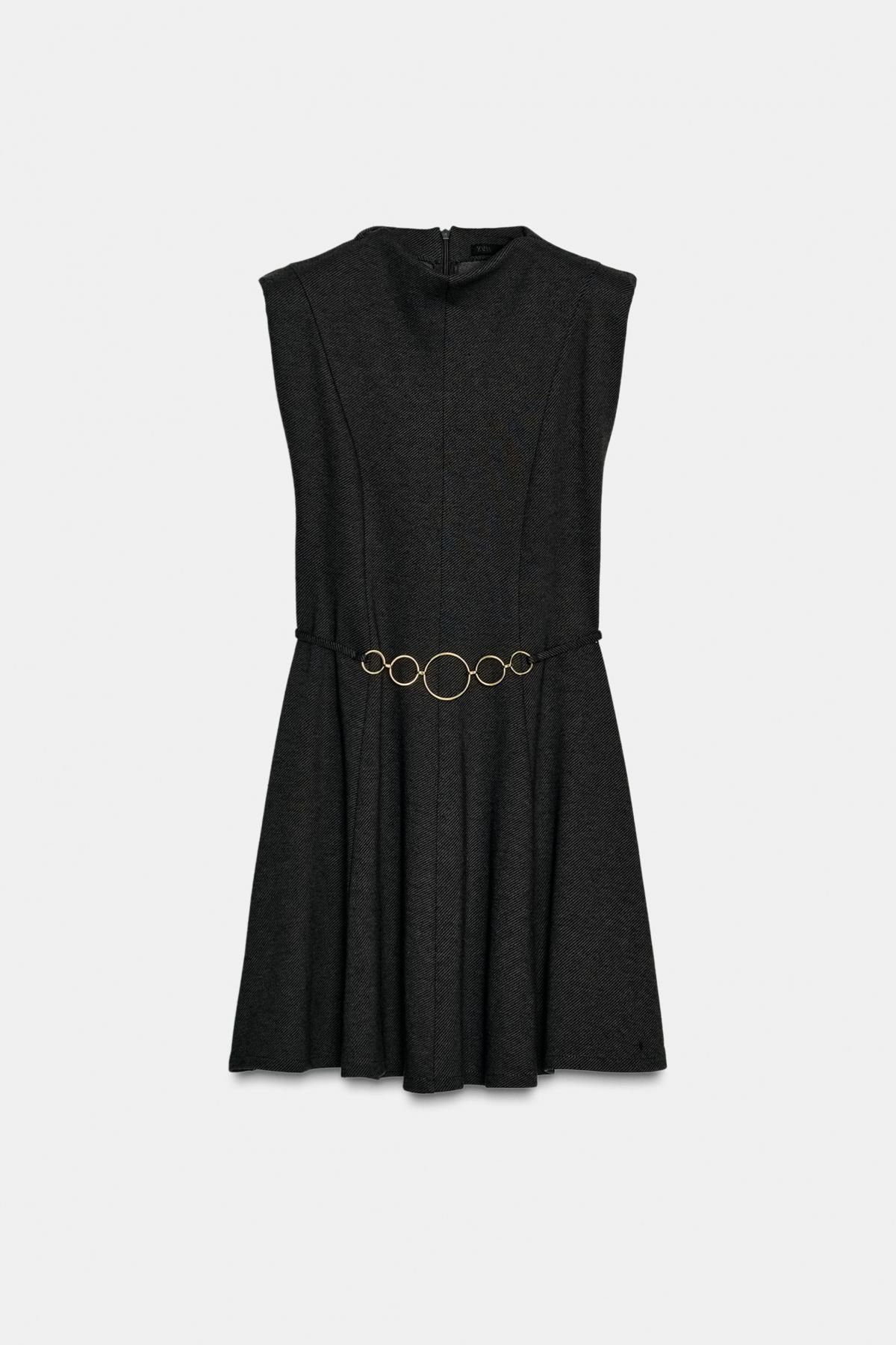 자라 트윌 라운드넥 벨트 플레어 미니 원피스 3644/196 DARK GREY - 메인 이미지