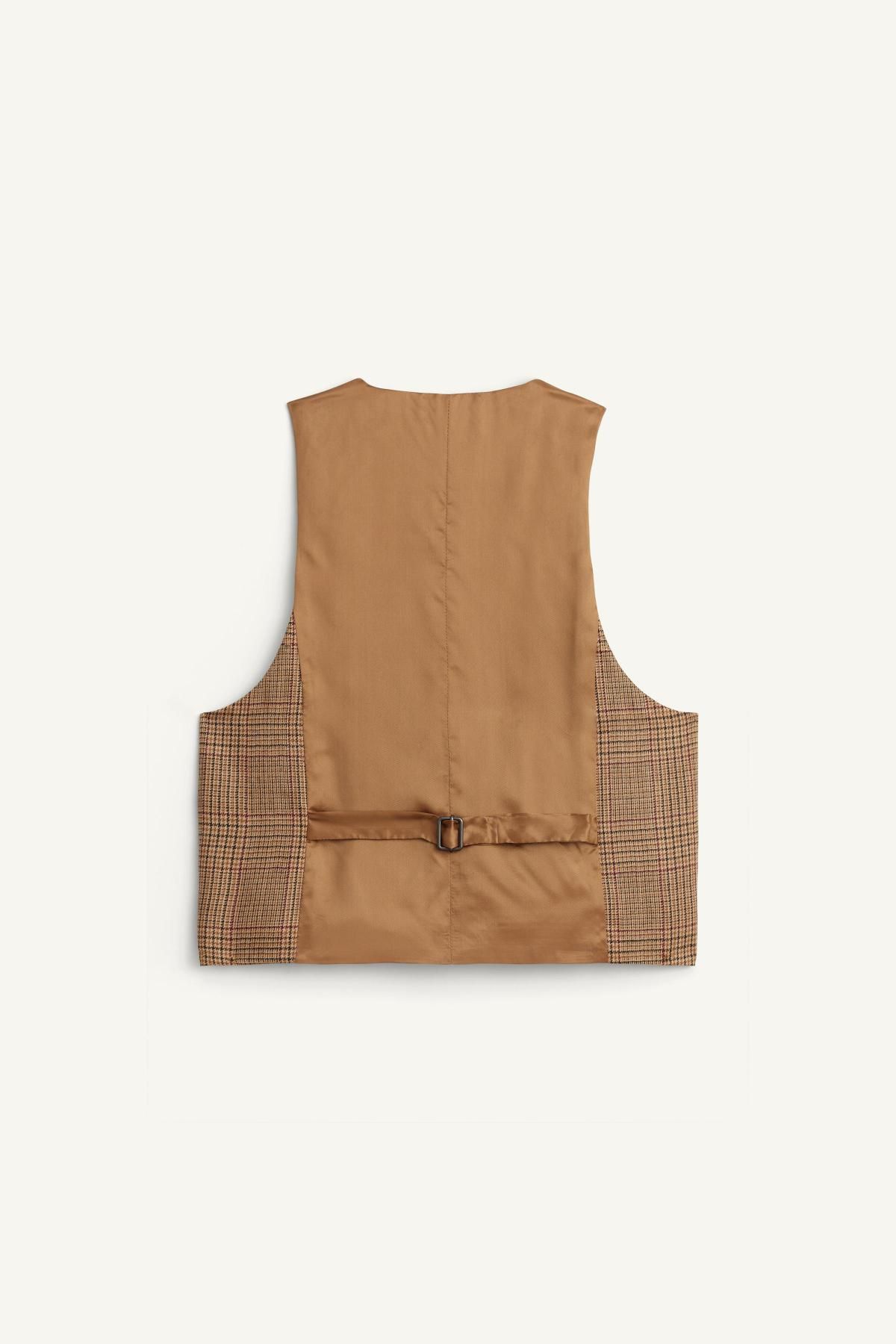 자라 한정판 울 체크 클래식 브이넥 베스트 8422/735 BROWN - 상세 이미지 5